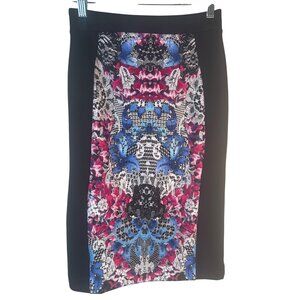 2/$30 Nicole By Nicole Miller XS Pencil Skirt Black & Multicolor Floral Baroque